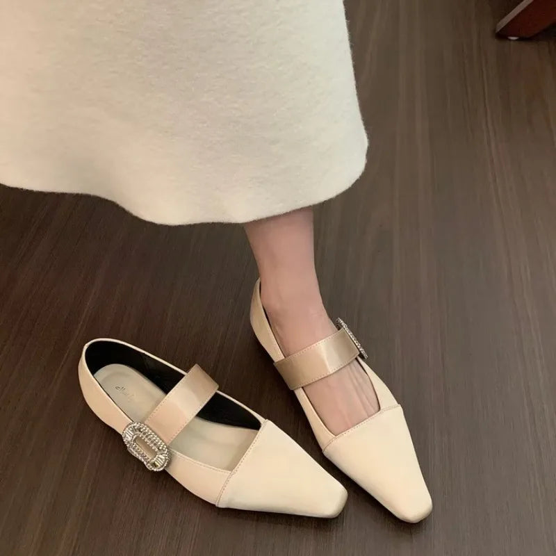satin flat shoes flashing rhinestone decoration elegant ballet shoes soft and comfortable casual dress