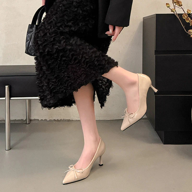 Butterfly-knot Office Pumps Shoes Thin Heel Slip On Shoes Eelgant Pointed Toe Party