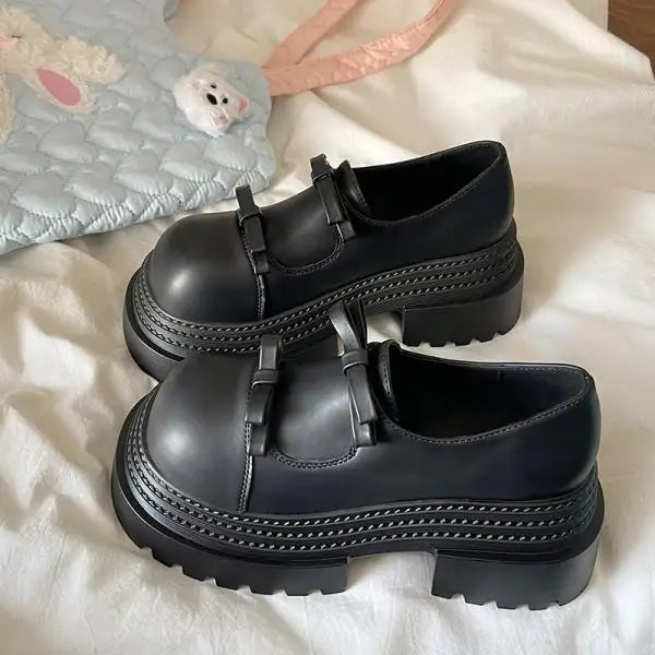 Womens Loafers Shoes Slip-on Bow-Knot Clogs Platform Black Flats Oxfords Slip On On Heels Butterfly Creepers Leather