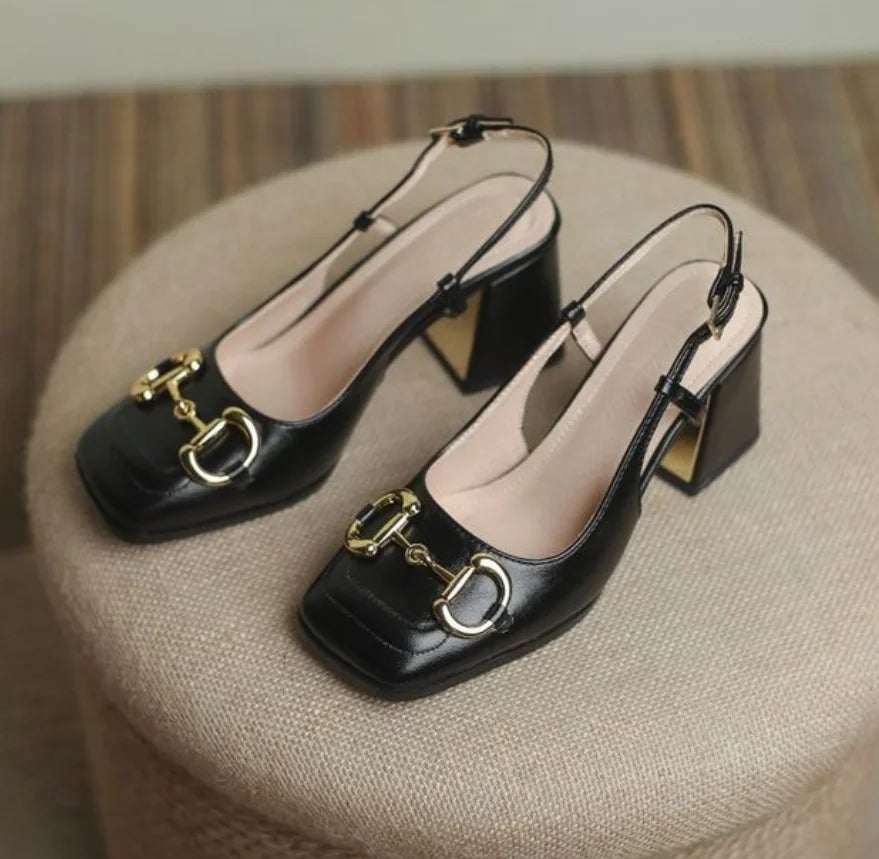Mary Jane Shoes 41-43 French Vintage Square Headed Thick Heels High Heels Single Shoes Baotou Letter Sandals