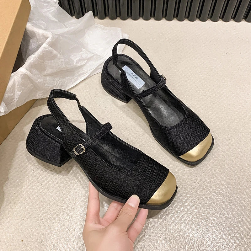 Buckle Square Heel Platform Mary Jane Shoes Casual Soft Soled High Heel Sandals Shoes