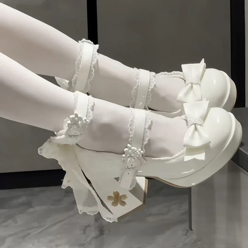 Lovely Girls Lolita Butterfly Knot High Heels Platform Shoes