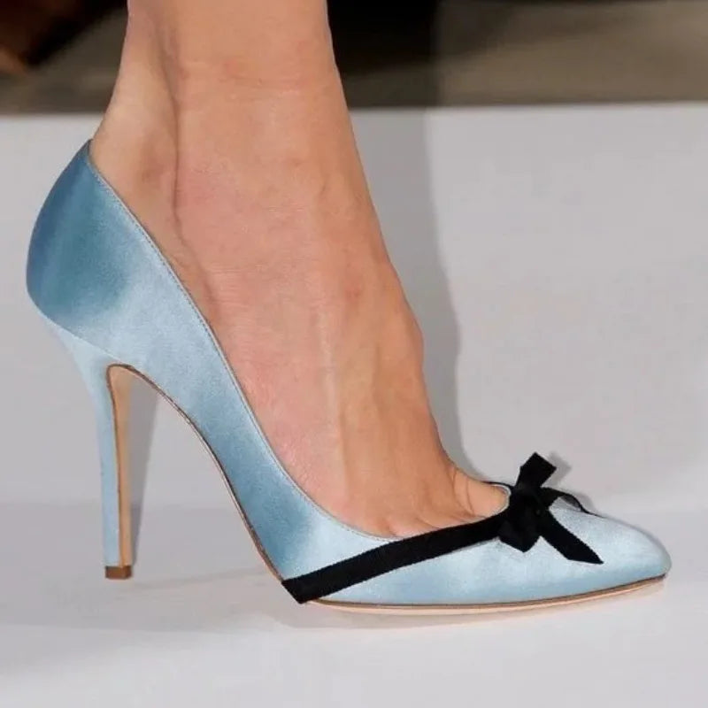 Satin High Heels Bowknot Shallow Elegant Shoe Mature Brand Banquet Partyle
