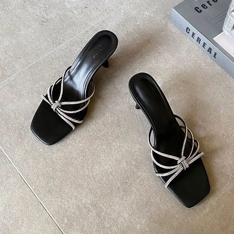 Party High Heels Pumps Slides Shoes Slip Rhinestones Thin Heels Shoes