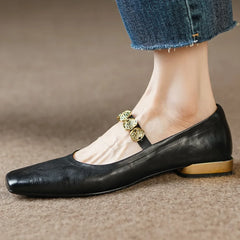 Large size 34-41 cow leather square toe slip-on Mary Jane flats high quality soft comfortable moccasins shoes woman
