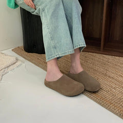 Low Slippers Soft Flock Cover Toe Loafers Slides Platform Comfort Fabric Hoof Heels Rubber PU Rome Shoes Ladie
