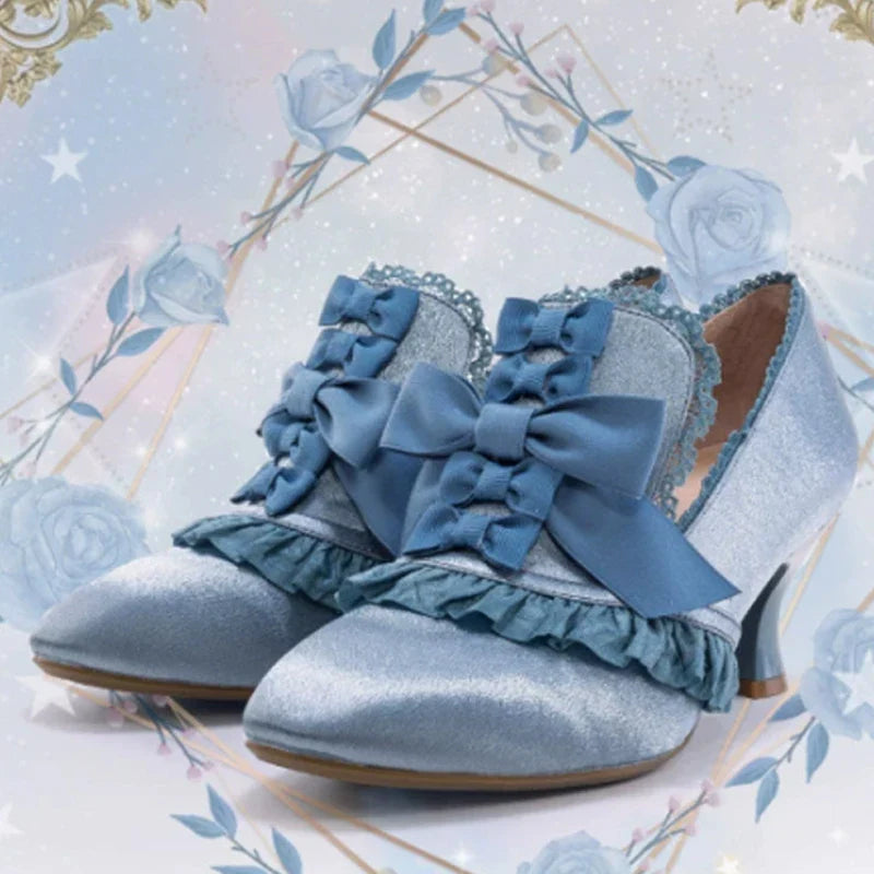 Lace Bow Pink Slip-On Cat Heel Pumps Woman Lolita White Lace Girl Cute Soft High Heels Shoes