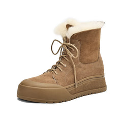 Wool Snow Boots Flats With Platforms Cross-tied Ankle Boots Round Toe Fur Short Warm Boots Shoes