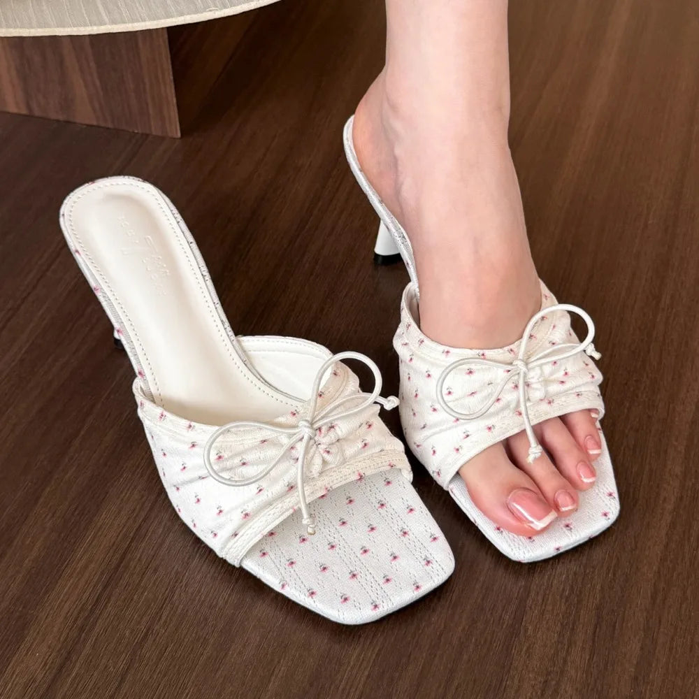 Bow Slippers High Heels Shoes Casual Sandals Beach Dress Slides Pumps Cozy Flip Flops