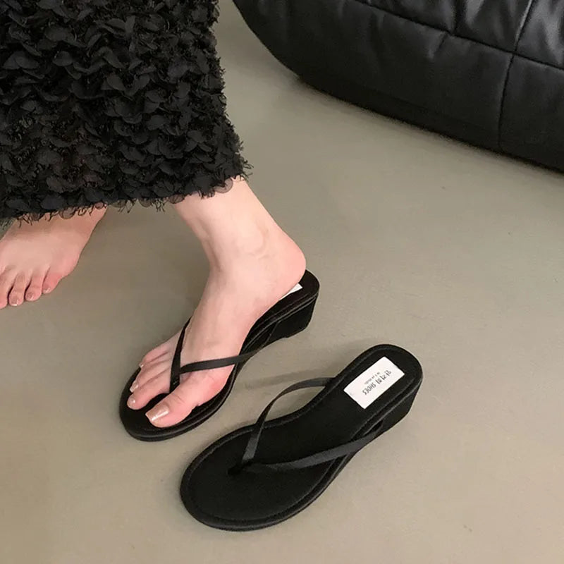 Slipper Narrow Band Slip On Flip On Shoes Low Wedge Heel Outdoor Dress Slides Woman