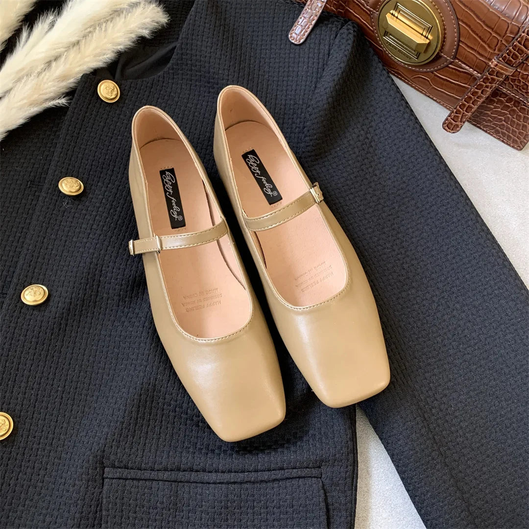 Flat mary janes shoes woman candy color soft leather ballet flats ankle strap comfy mocaasins