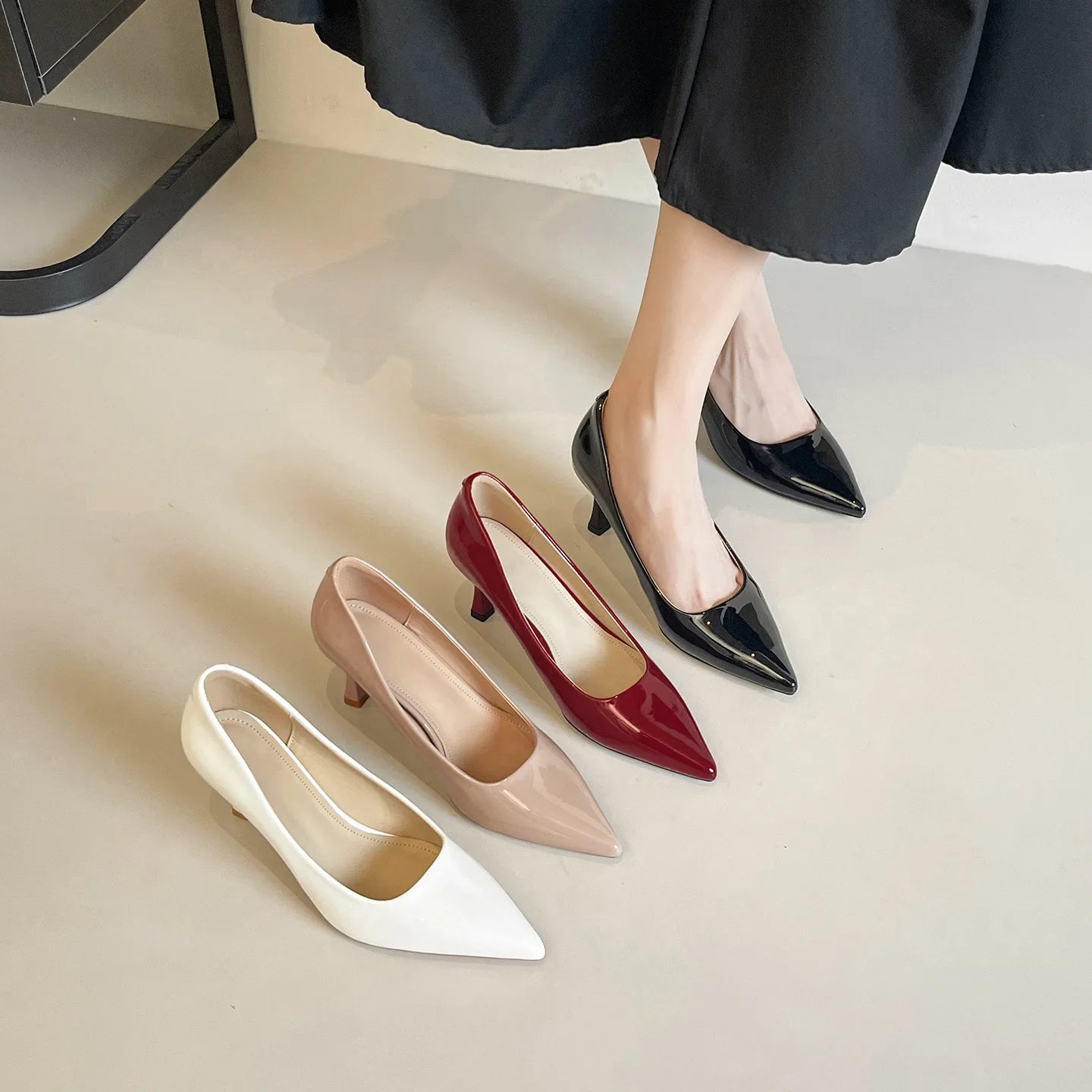 Red Shiny Leather Pumps 6CM Kitten High Heels Shoes Pointed Toe Escaprins Mujer OL Office Tacones Bride Wedding Shoes