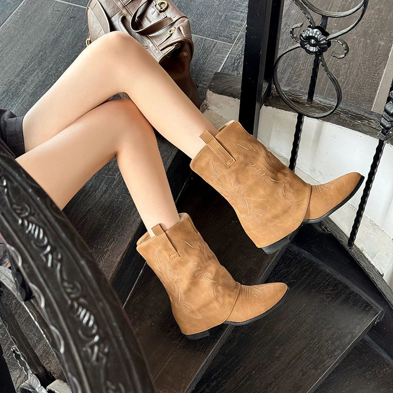 Pointed Toe Ankle Boots High Heels Shoes Brand Chelsea Boots Chunky Leather Shoes Mujer Botas