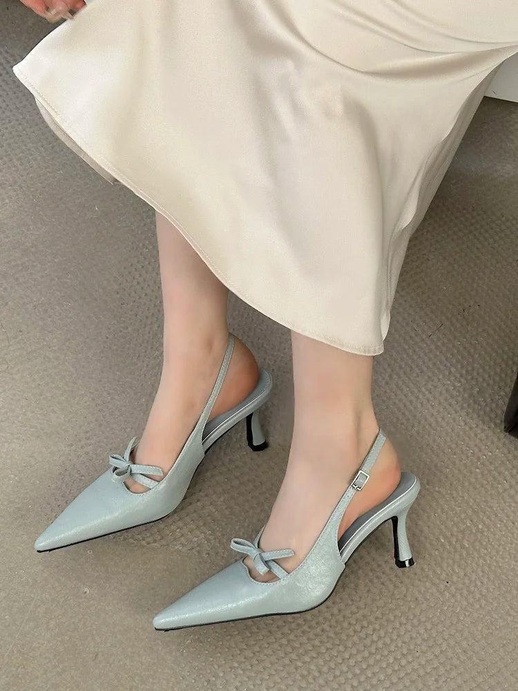 Elegant Butterfly-knot Thin Heels Slingbacks Shoes Buckle Strap Banquet Zapatos De Mujer