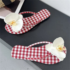 Design Flower Geometric Clip Toe Low Flat Heels Slippers Casual Flip Flops Party Shoes