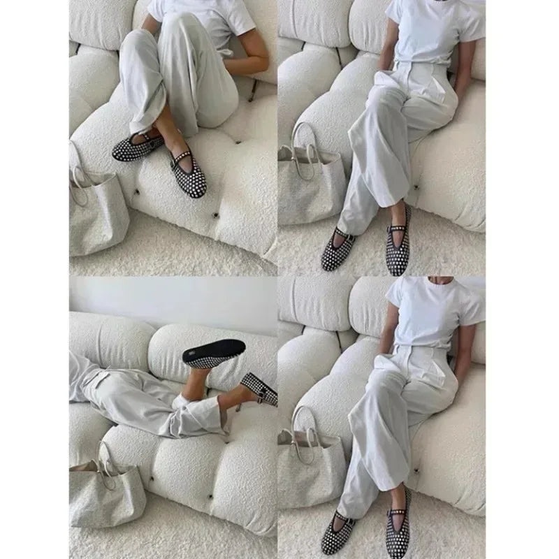 Casual Comfort Flat Mary Jane Single Shoes European and American Rivet Buckle Shoes Dance Shoes