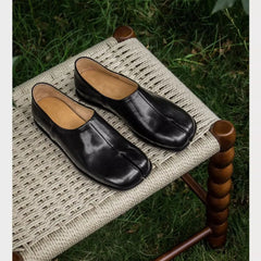 Tabi Shoes Style Split Toe Flat Shoes Genuine Leather Style Loafers