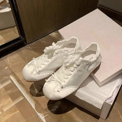 German Training Shoes Pearl Mesh Breathable Forrest Gump Shoes Soft Sole Silver and White