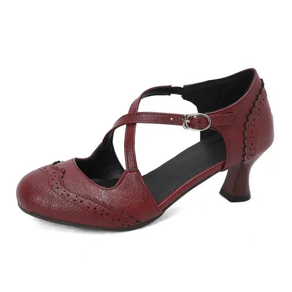 Cross Sandals Buckle High Heels Black Shoes