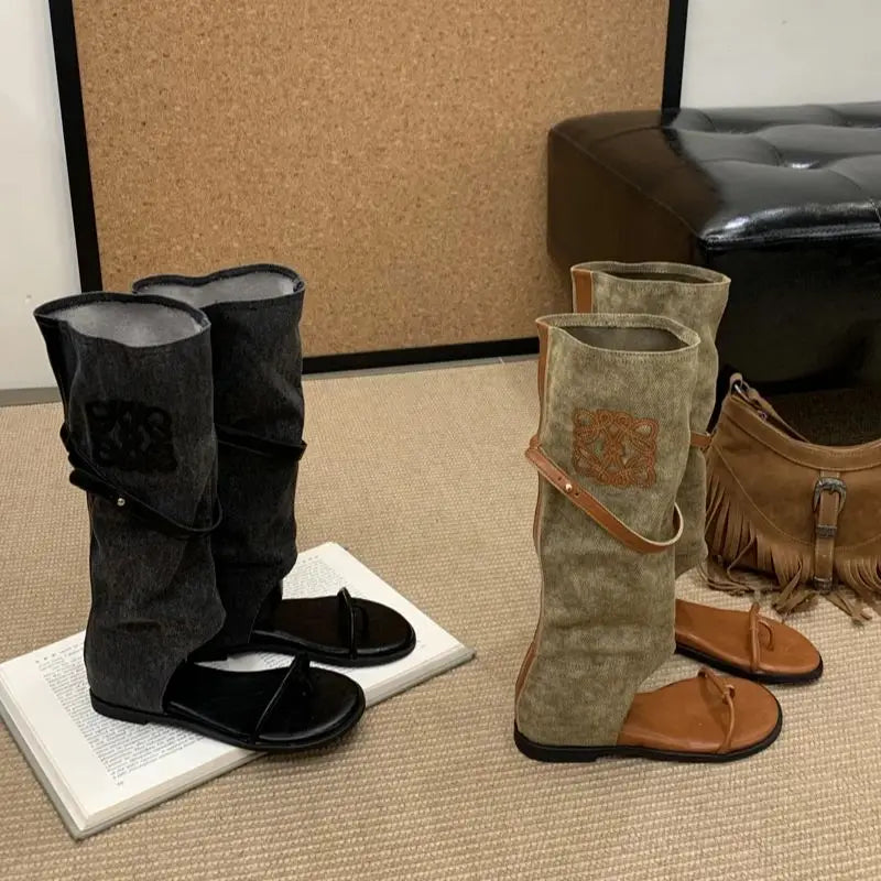 Black Flat Sandals Boots
