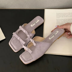 Butterfly-Knot Flats Slippers Shoes Square Toe Beach Slides Sandals Shoes