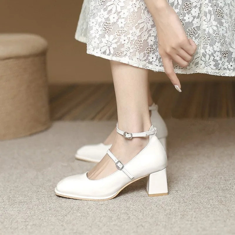 Quality Shoes Low Heel Square Square Toe Comfortable Heels Zapatos De Mujer
