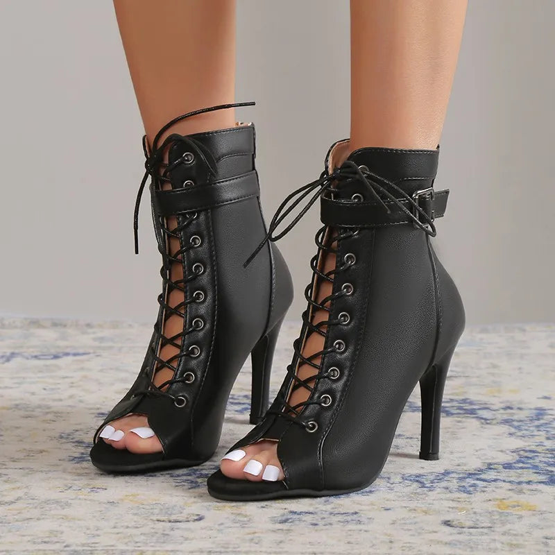 Thin High Heels Open Toe Zipper Dancing Shoes Ballroom Dance Short Boots Woman's Plus Size 43