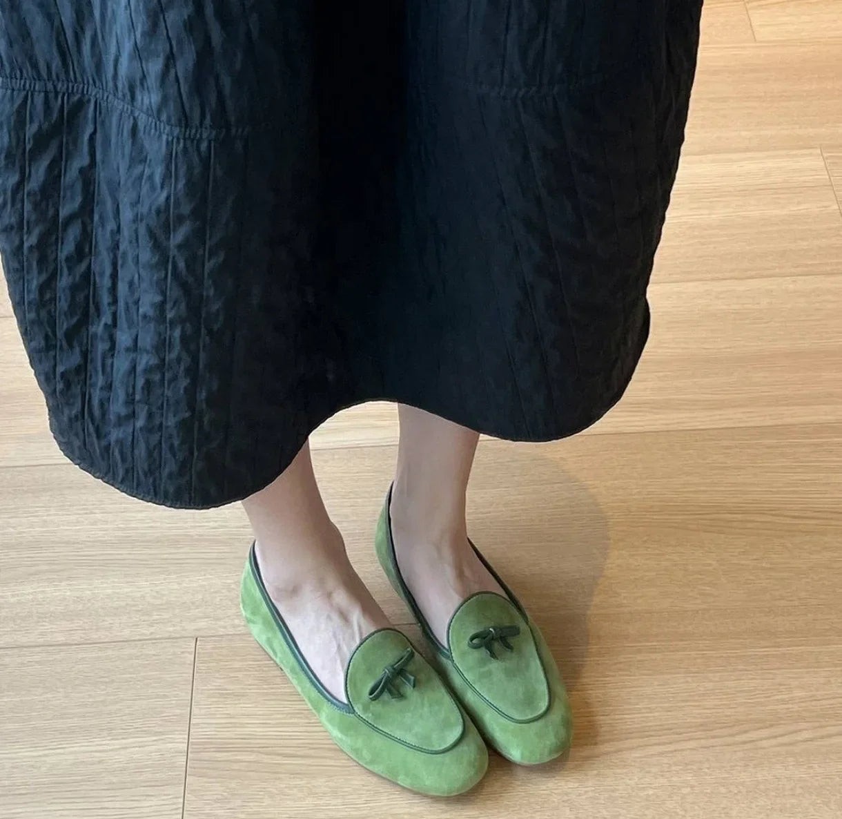 Suede Loafers shoes with Genuine Leather Bow Decoration Flat Shoes Comfortable Shallow Mouth Shoes