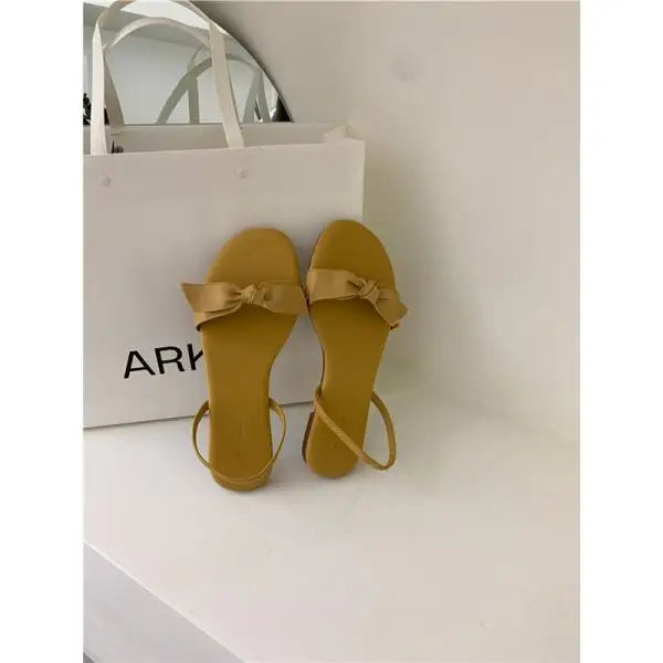 Flat Shoes Low Woman's Slippers Slides Butterfly-Knot Rome Butterfly-knot Rubber Retro Scandals PU H