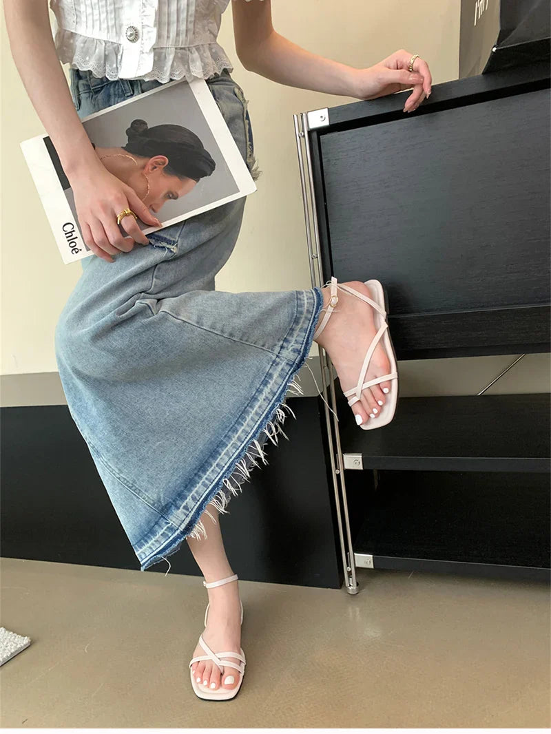 Gladiator Elegant Narrow Band Clip Toe Shoes Comfort Flats Beach Sandalias