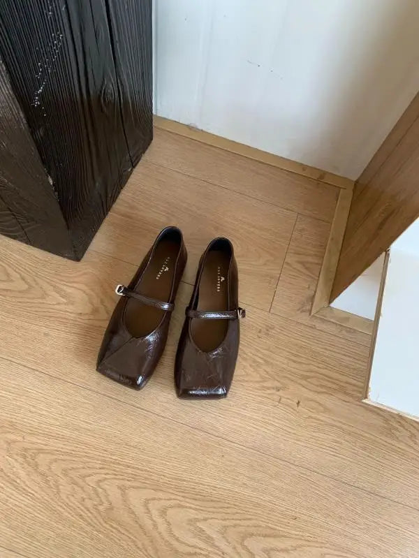 Shoes Low Heels Square Toe Shallow Mouth Footwear Oxfords Modis Dress Leather Cute Rubber