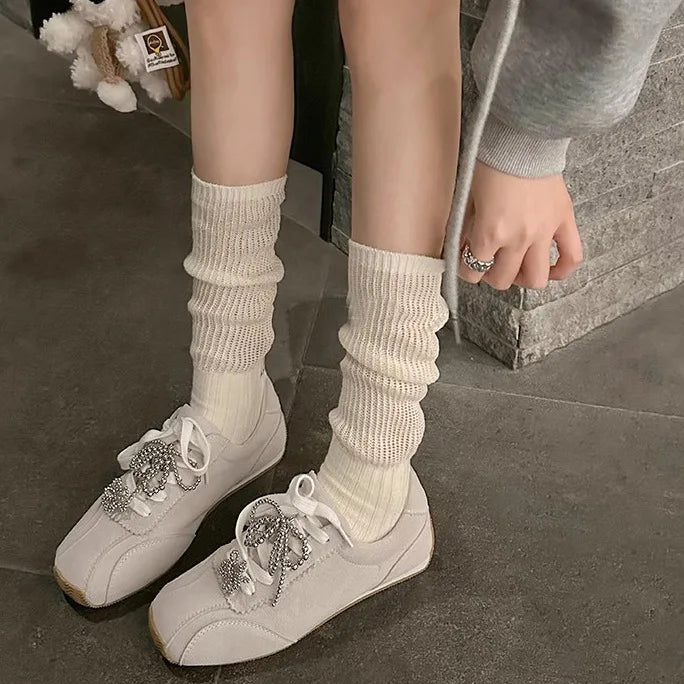 Brand High Quality Zapatillas De Mujer Retro Square Head Pearl Bow Casual Training Shoes Shoes Hot Selling