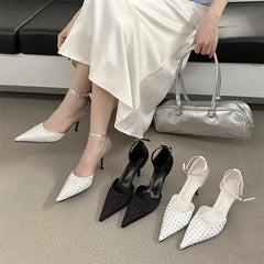 Rhinestone Pointed Toe Thin High Heels Elegant Ankle Strap Buckle Heeled Sandals Banquet