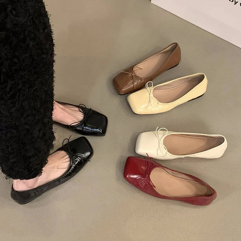 Flat Shoes Square Toe Shallow Slip On Casual Ballerina Shoes Soft Flat Ballet Shoes