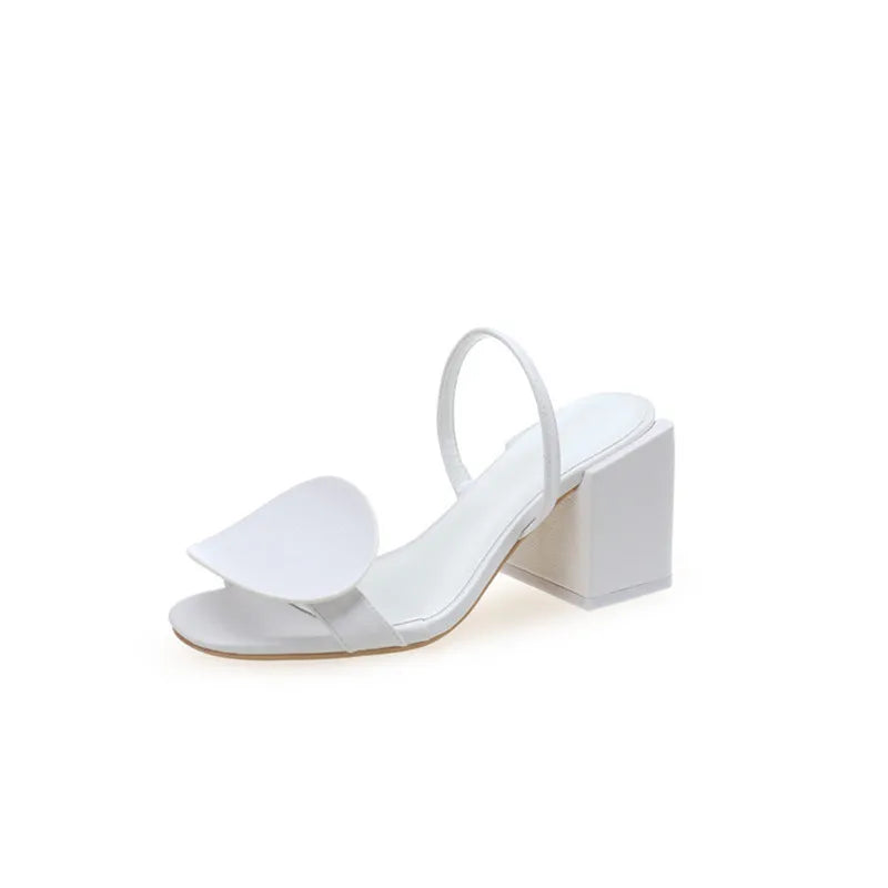 Asymmetrical Geometric Decor Comfortable Thick High heels White Leather Slingbacks