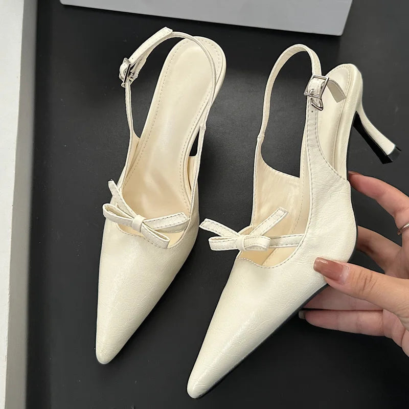 Elegant Butterfly-knot Thin Heels Slingbacks Shoes Buckle Strap Banquet Zapatos De Mujer