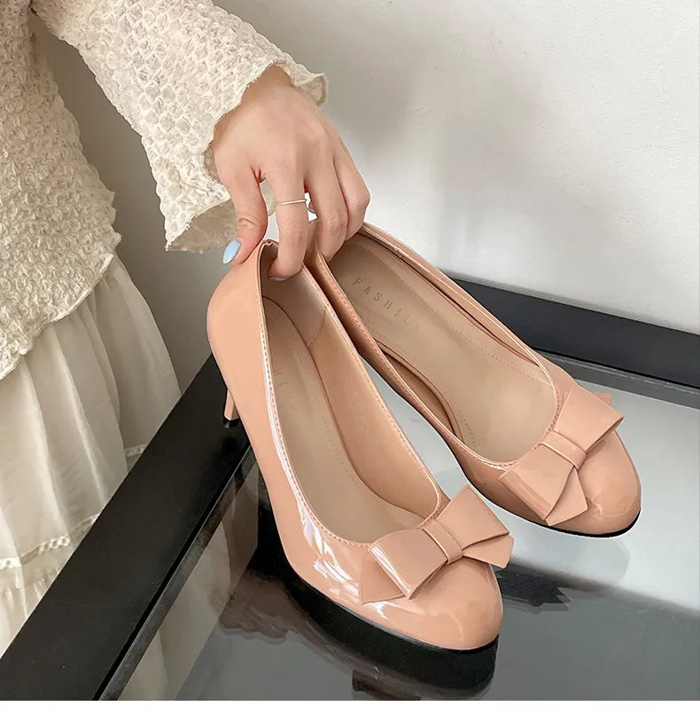 Thin High Heel Mary Jane Shoes Butterfly-knot Slip On Shoes Elegant Stripper Party Dress Pumps