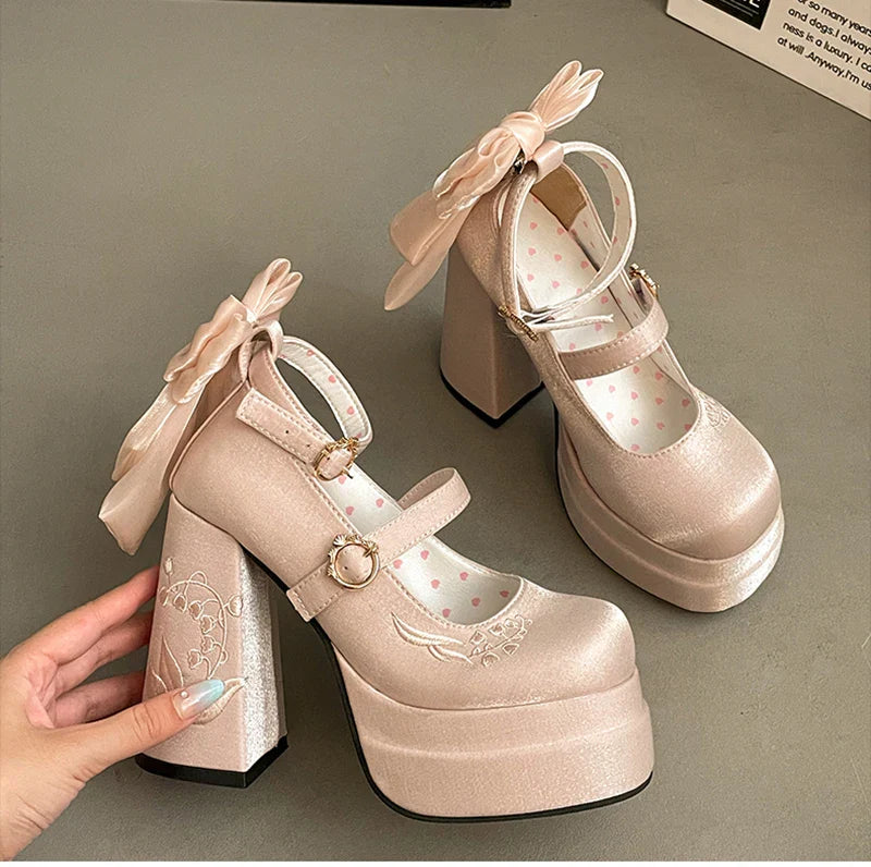 Night Club Platform Lolita Pumps Butterfly-knot High Heel Shoes Stripper Party Shoes