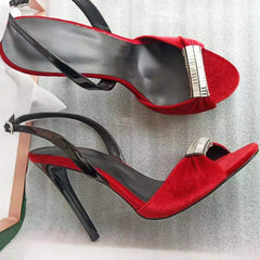 Suede Fine High Heels Open Toe Rhinestone Party Elegant Sandals Wedding Shoe Bride Sandalias Mujer