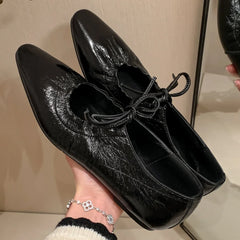 genuine leather pleated lace-up ballet flats round toe high quality soft comfortable ballerinas shoes