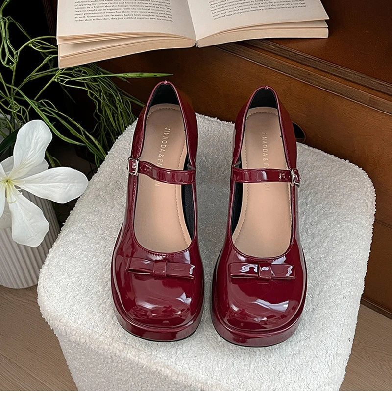 Thick Heel Mary Jane Shoes Outdoor Butterfly-knot Shoes Elegant Wedding Party Pumps