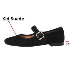 Flats Round Toe Genuine Leather Buckle Strap Mary Janes Office Lady Working Shoes Woman Concise