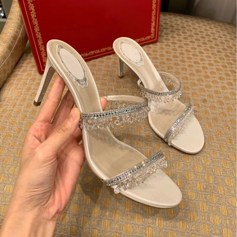 Stiletto Rhinestone Snake-Shaped Winding Crystal Pendant Sandals Fairy Style High-Heeled Roman Shoes