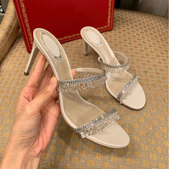 Stiletto Rhinestone Snake-Shaped Winding Crystal Pendant Sandals Fairy Style High-Heeled Roman Shoes