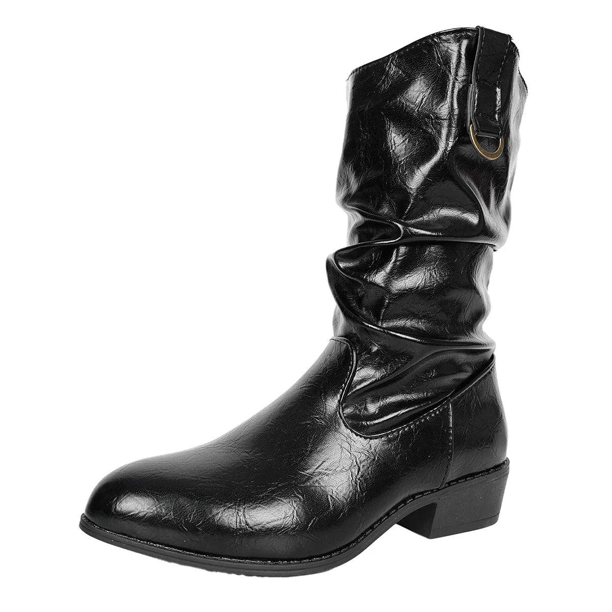 Pointed-toe Chelsea Boots Ankle Goth Shoes Woman Mid Heels Chunky Motorcycle Zapatillas Mujer