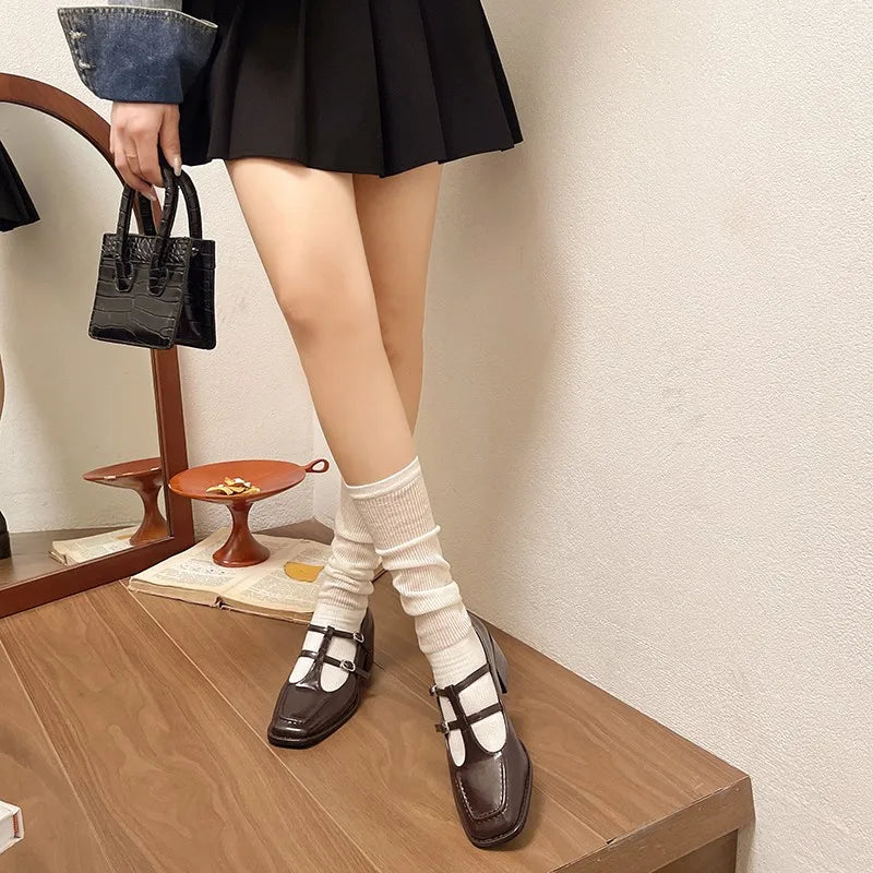 Leather Shoes Pointed Toe High Heels Slip-on Loafers Shoes