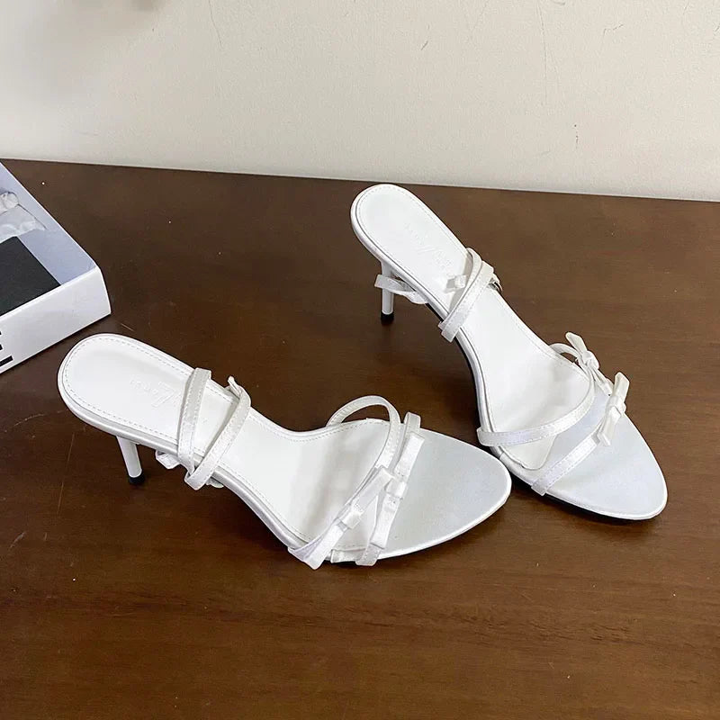 Butterfly-Knot Party High Heels Sandals Shoes Pointed Toe Footwear Ankle Buckle Heeled Sandals Shoes