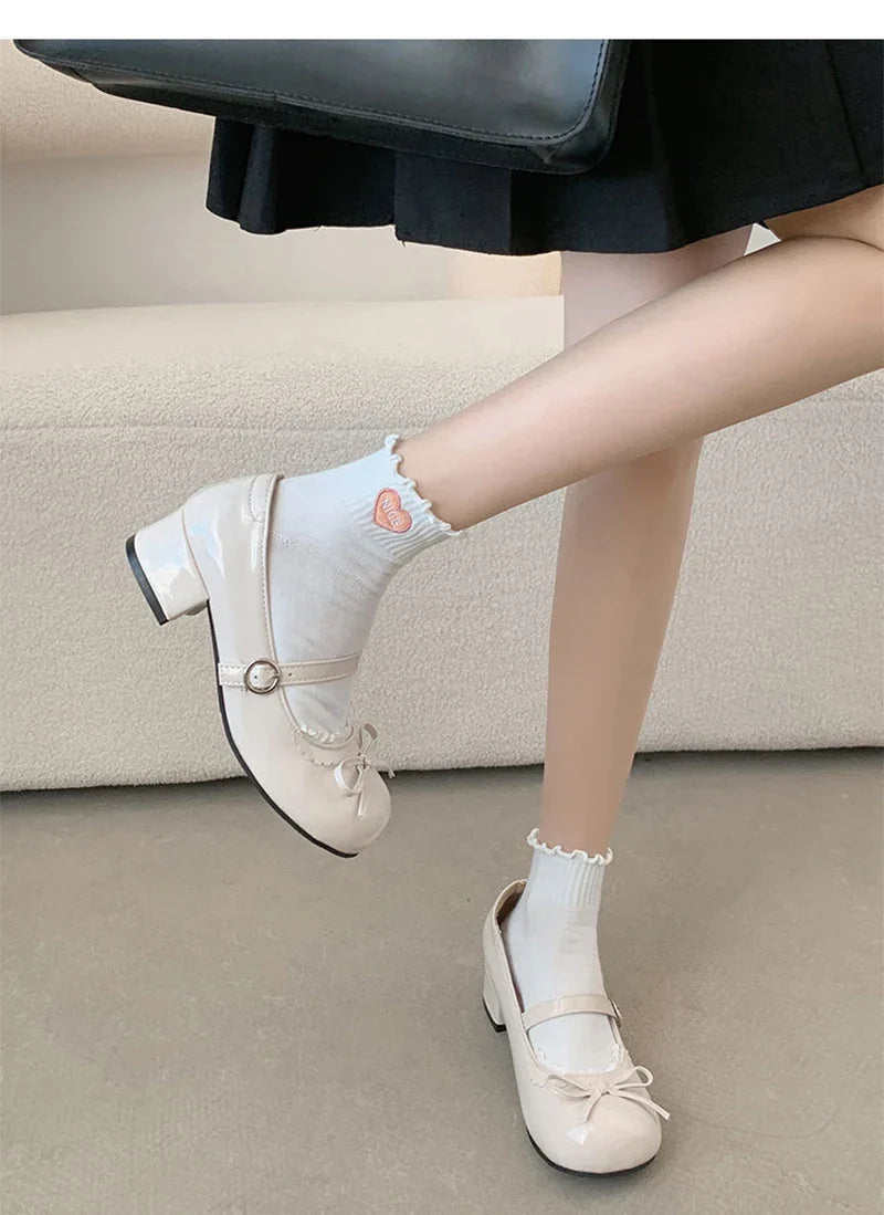 Round Toe JK Mary Jane Shoes Concise Outdoor Butterfly-knot Pumps Leather Shoes
