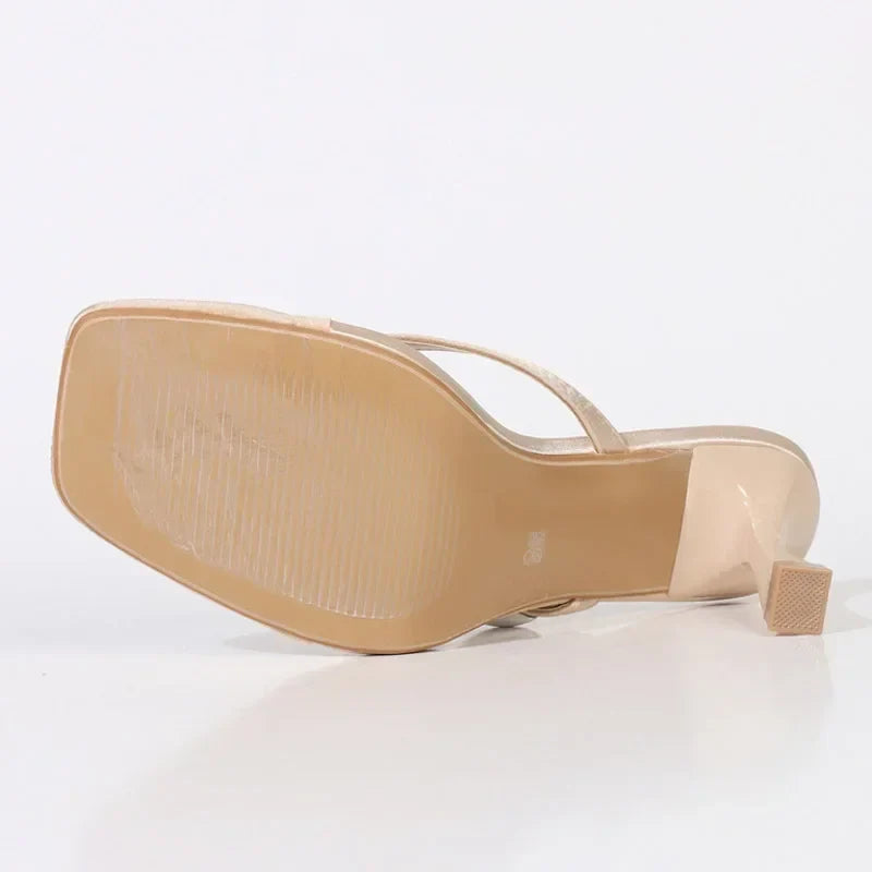 Metal Narrow Band Flip Flops Slippers Party Low Heels Gladiator Slide Sandals Mules Shoes