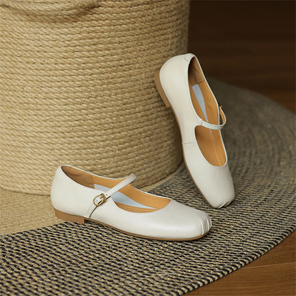 Womens Casual Flats Shoes Genuine Leather Mary Janle Shoes Moccasins Walking Lofers Shoess Retro Flats